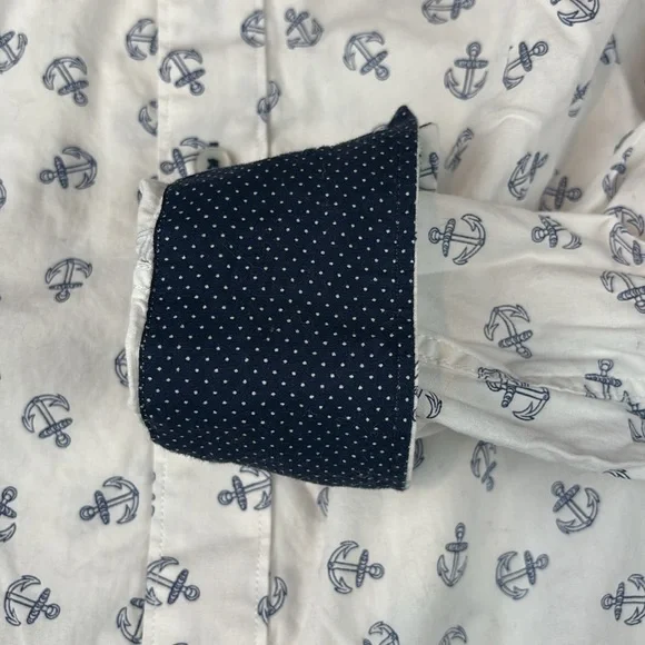 Nick Graham Men's Modern Fit 15.5 Anchor Print Flip Cuff Formal Shirt — Nautical - Picture 8 of 9